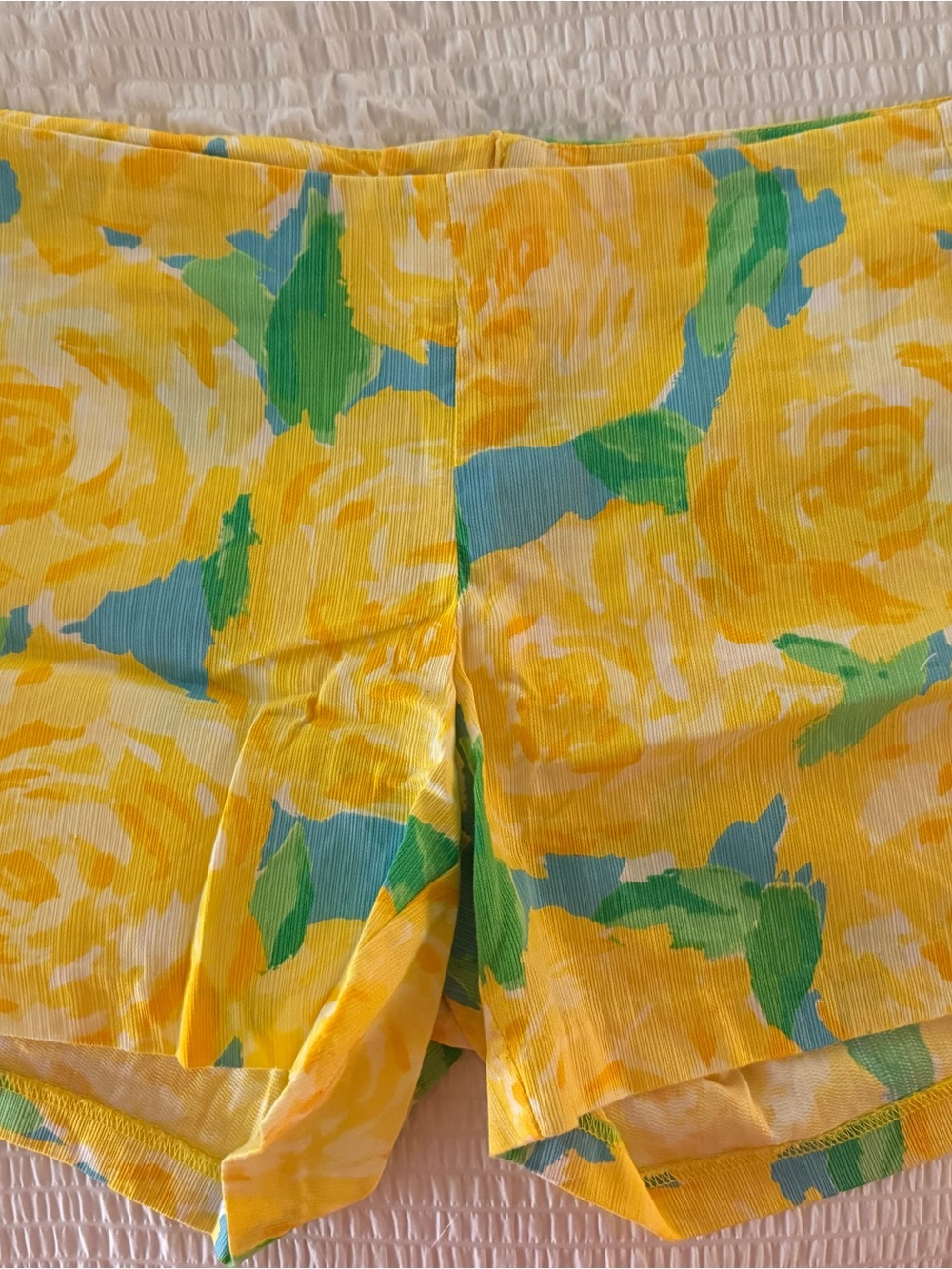 Lilly Pulitzer Yellow Floral Bike Shorts with Green & Blue Accents